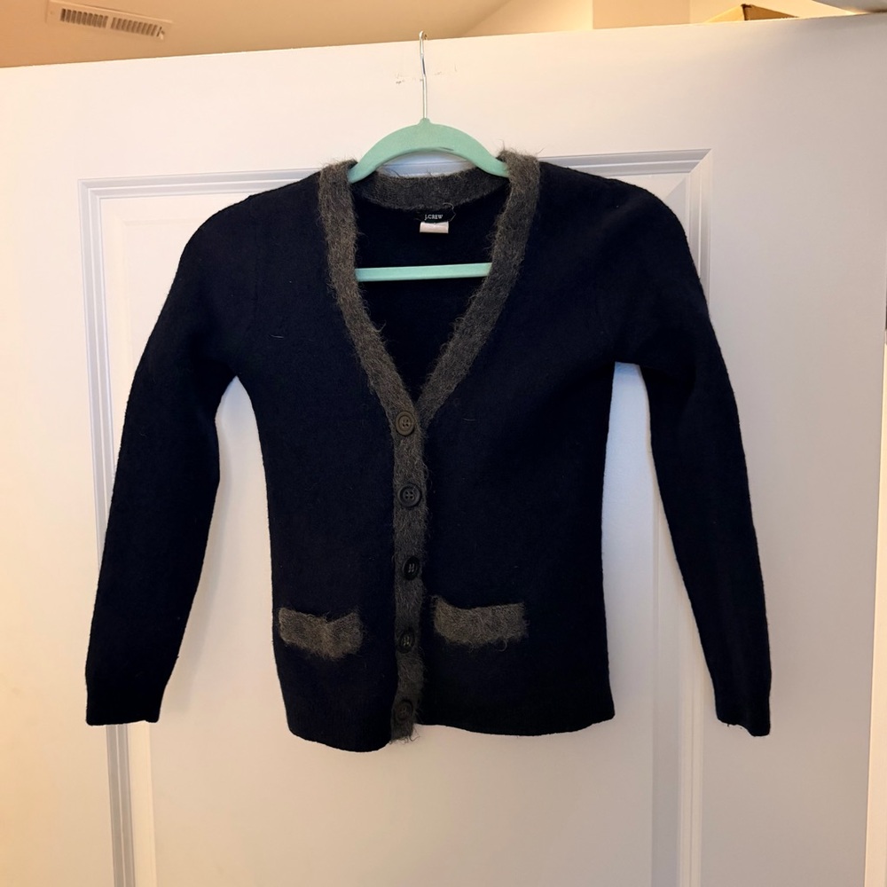 💯 Wool J. Crew Navy blue Cardigan with Gray Trim - Picture 5 of 8